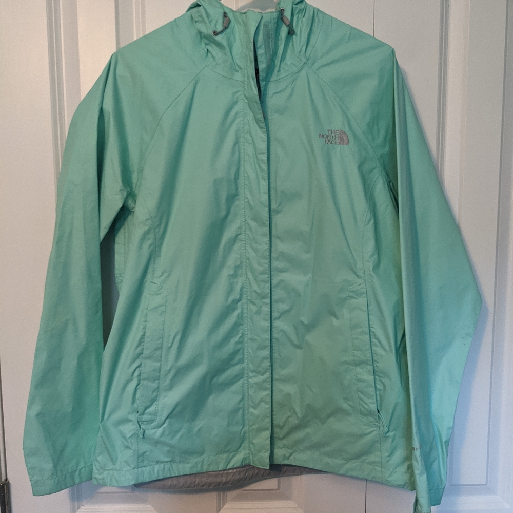Mint Green North Face rain coat